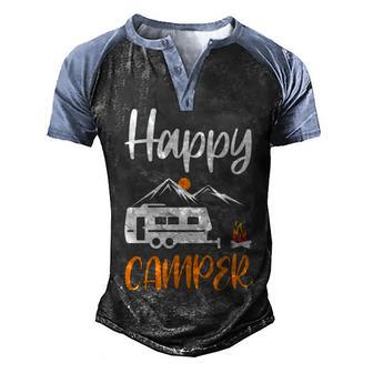 Happy Camper T Men's Henley Shirt Raglan Sleeve 3D Print T-shirt - Thegiftio UK