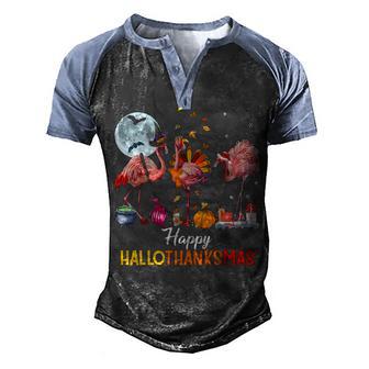 Happy Hallothanksmas Flamingo Halloween Thanksgiving And Christmas Gift 1 Men's Henley Shirt Raglan Sleeve 3D Print T-shirt - Thegiftio UK