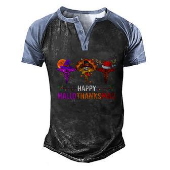 Happy Hallothanksmas Thanksgiving Halloween Xmas Nurse Rn Graphic Design Printed Casual Daily Basic Men's Henley Shirt Raglan Sleeve 3D Print T-shirt - Thegiftio UK