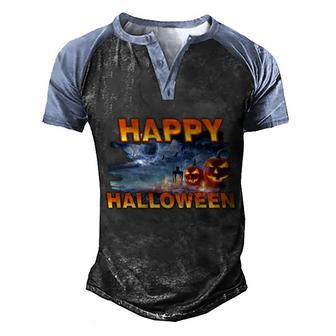 Happy Halloween Creepy Pumpkin Show Graphic Design Printed Casual Daily Basic Men's Henley Shirt Raglan Sleeve 3D Print T-shirt - Thegiftio UK