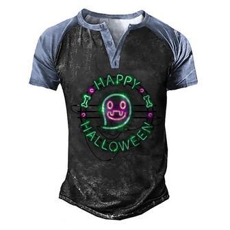 Happy Halloween Neon Sign Graphic Design Printed Casual Daily Basic Men's Henley Shirt Raglan Sleeve 3D Print T-shirt - Thegiftio UK