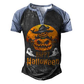 Happy Halloween Pumpkin Skull T Men's Henley Shirt Raglan Sleeve 3D Print T-shirt - Thegiftio UK