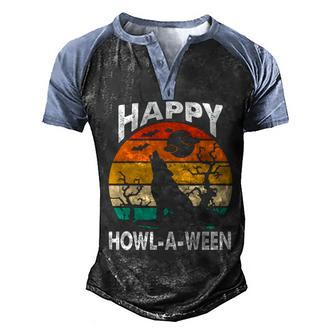 Happy Howl A Ween Halloween Wolf Retro Graphic Design Printed Casual Daily Basic Men's Henley Shirt Raglan Sleeve 3D Print T-shirt - Thegiftio UK