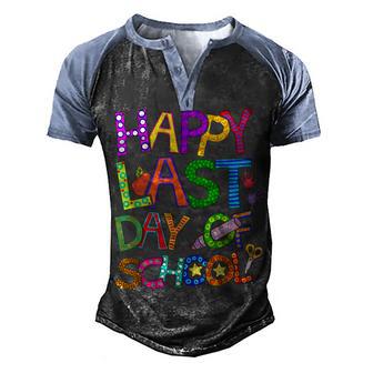Happy Last Day Of School For Teachers Kindergarten Summer Men's Henley Shirt Raglan Sleeve 3D Print T-shirt - Thegiftio UK