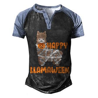 Happy Llamaween Llama Halloween Graphic Design Printed Casual Daily Basic Men's Henley Shirt Raglan Sleeve 3D Print T-shirt - Thegiftio UK