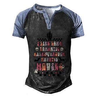 Haunted Houses Boo Halloween Day Retro Halloween Men's Henley Shirt Raglan Sleeve 3D Print T-shirt - Thegiftio UK