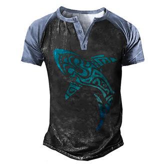Hawaii Tribal Shark Men's Henley Shirt Raglan Sleeve 3D Print T-shirt - Thegiftio UK