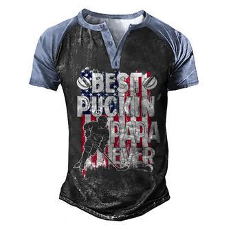 Hockey Best Puckin Papa Ever Men's Henley Shirt Raglan Sleeve 3D Print T-shirt - Thegiftio UK