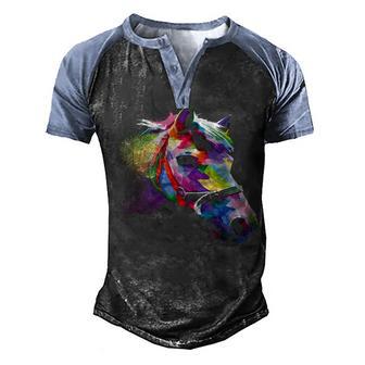 Horse Colorful Horses Head Pop Art For Men And Women Men's Henley Shirt Raglan Sleeve 3D Print T-shirt - Thegiftio UK