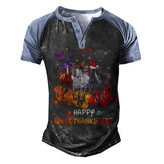 Horse Halloween And Merry Christmas Happy Hallothanksmas Men's Henley Shirt Raglan Sleeve 3D Print T-shirt - Thegiftio UK