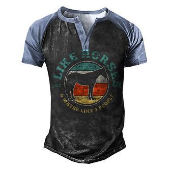 Horse Horseback Riding Funny Vintage Gift Men's Henley Shirt Raglan Sleeve 3D Print T-shirt - Thegiftio UK