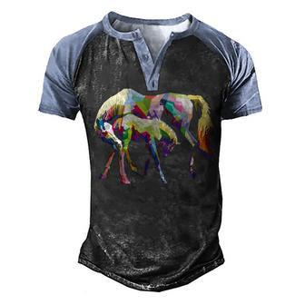 Horses In Love Colorful Horse Pop Art Style Men's Henley Shirt Raglan Sleeve 3D Print T-shirt - Thegiftio UK