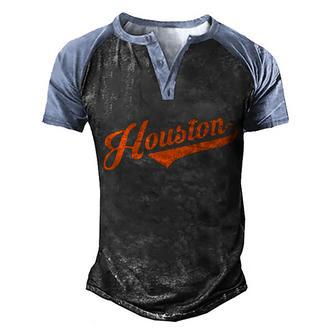 Houston Texas City Vintage Baseball Script Graphic Design Printed Casual Daily Basic Men's Henley Shirt Raglan Sleeve 3D Print T-shirt - Thegiftio UK