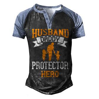 Husband Daddy Hero Protector Gift Men's Henley Shirt Raglan Sleeve 3D Print T-shirt - Thegiftio UK