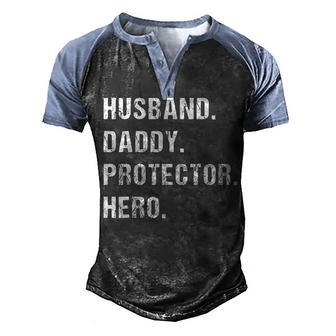 Husband Daddy Protector Hero V2 Men's Henley Shirt Raglan Sleeve 3D Print T-shirt - Thegiftio UK