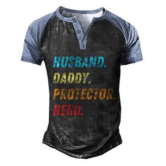 Husband Daddy Protector Hero Veteran Fathers Day Papa Dad Gift Graphic Design Printed Casual Daily Basic Men's Henley Shirt Raglan Sleeve 3D Print T-shirt - Thegiftio UK