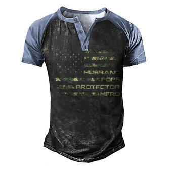 Husband Pops Protector Hero Camouflage Flag Gift Men's Henley Shirt Raglan Sleeve 3D Print T-shirt - Thegiftio UK