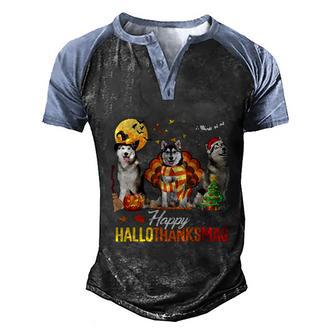 Husky Dog Happy Hallothanksmas Halloween Thanksgiving Xmas Graphic Design Printed Casual Daily Basic Men's Henley Shirt Raglan Sleeve 3D Print T-shirt - Thegiftio UK