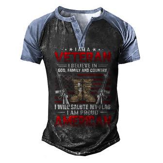 I Am A Veteran I Believe In Food Family And Country And Also I Am A Proud American Men's Henley Shirt Raglan Sleeve 3D Print T-shirt - Thegiftio UK