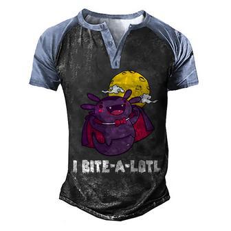 I Bite A Lot Axolotl Funny Halloween Vampire Graphic Design Printed Casual Daily Basic Men's Henley Shirt Raglan Sleeve 3D Print T-shirt - Thegiftio UK