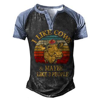 I Like Cows And Maybe Like 3 People Cow Farm Farmer Vintage Graphic Design Printed Casual Daily Basic Men's Henley Shirt Raglan Sleeve 3D Print T-shirt - Thegiftio UK