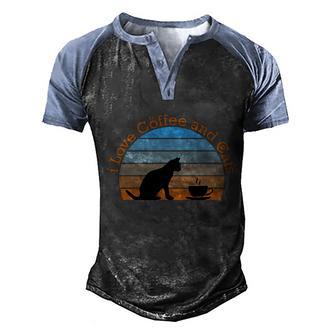 I Love Coffee And Cats Cute Retro Vintage Men's Henley Shirt Raglan Sleeve 3D Print T-shirt - Thegiftio UK
