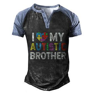 I Love My Autistic Brother Autism Awareness Heart Puzzle Graphic Design Printed Casual Daily Basic Men's Henley Shirt Raglan Sleeve 3D Print T-shirt - Thegiftio UK