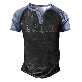 I Love My Cow Valve Ekg Heartbeat Heart Patient Men's Henley Shirt Raglan Sleeve 3D Print T-shirt - Thegiftio UK