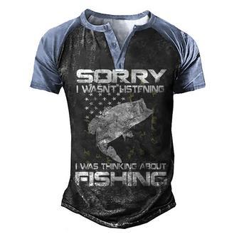 I Was Thinking About Fishing Fish American Camouflage Flag Men's Henley Shirt Raglan Sleeve 3D Print T-shirt - Thegiftio UK