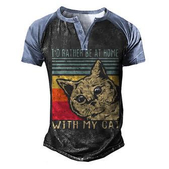 Id Rather Be At Home With My Cat Retro Vintage Cat Lover Men's Henley Shirt Raglan Sleeve 3D Print T-shirt - Thegiftio UK