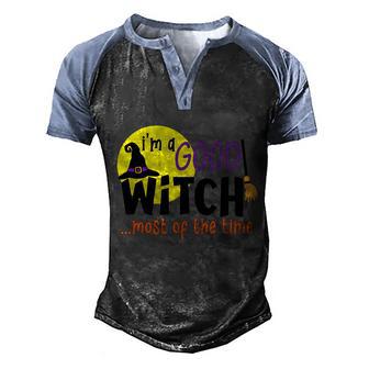 Im A Good Witch Most Of The Time Witch Hat Halloween Quote Graphic Design Printed Casual Daily Basic Men's Henley Shirt Raglan Sleeve 3D Print T-shirt - Thegiftio UK