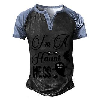 Im A Haunt Mess Funny Ghost Halloween Quote Graphic Design Printed Casual Daily Basic Men's Henley Shirt Raglan Sleeve 3D Print T-shirt - Thegiftio UK