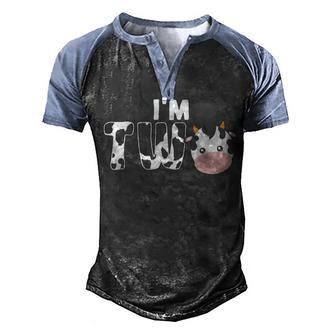 Im Two Age 2 Cow Farm Theme Birthday Gift 2 Yrs Old Men's Henley Shirt Raglan Sleeve 3D Print T-shirt - Thegiftio UK