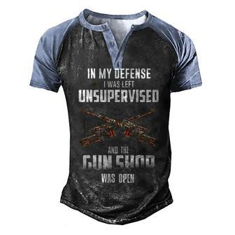 In My Defense - Gun Shop Was Open Men's Henley Shirt Raglan Sleeve 3D Print T-shirt - Seseable
