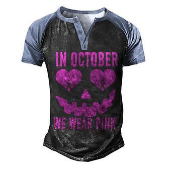 In October We Wear Pink Breast Cancer Pink Jackolantern Halloween Graphic Design Printed Casual Daily Basic Men's Henley Shirt Raglan Sleeve 3D Print T-shirt - Thegiftio UK