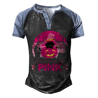 In October We Wear Pink Dinosaur Cat Witch Graphic Design Printed Casual Daily Basic Men's Henley Shirt Raglan Sleeve 3D Print T-shirt - Thegiftio UK
