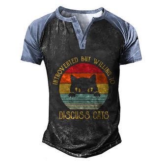 Introverted But Willing To Discuss Cats Lover Retro Vintage Graphic Design Printed Casual Daily Basic Men's Henley Shirt Raglan Sleeve 3D Print T-shirt - Thegiftio UK