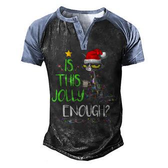 Is This Jolly Enough Black Cat Merry Christmas Tree Lights Men's Henley Shirt Raglan Sleeve 3D Print T-shirt - Thegiftio UK