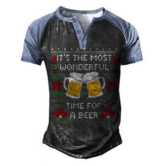 Its The Most Wonderfull Time For A Beer Funny Christmas T Men's Henley Shirt Raglan Sleeve 3D Print T-shirt - Thegiftio UK