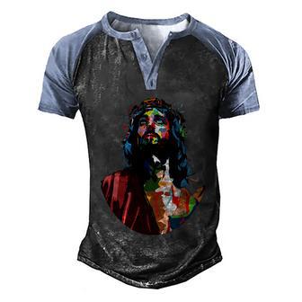 Jesus Christian Sweet Face God Faith Art Men's Henley Shirt Raglan Sleeve 3D Print T-shirt - Thegiftio UK