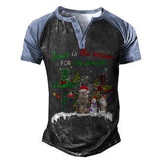 Jesus Is The Reason For Season Christmas Cat Jesus Christmas Men's Henley Shirt Raglan Sleeve 3D Print T-shirt - Thegiftio UK