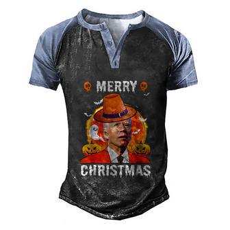 Joe Biden Confused Funny Merry Christmas For Halloween Men's Henley Shirt Raglan Sleeve 3D Print T-shirt - Thegiftio UK