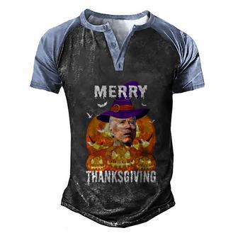 Joe Biden Confused Merry Thanksgiving For Halloween Funny Men's Henley Shirt Raglan Sleeve 3D Print T-shirt - Thegiftio UK