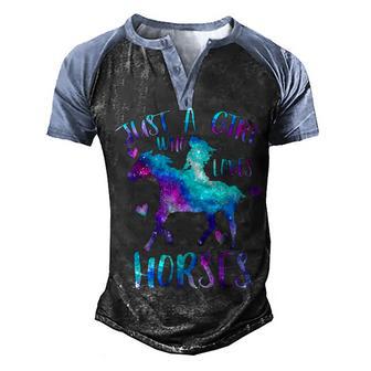 Just A Girl Who Loves Horses 1 Men's Henley Shirt Raglan Sleeve 3D Print T-shirt - Thegiftio UK