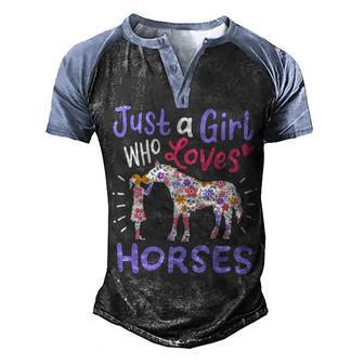 Just A Girl Who Loves Horses Cute Gift For Horse Lovers Men's Henley Shirt Raglan Sleeve 3D Print T-shirt - Thegiftio UK