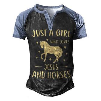 Just A Girl Who Loves Jesus And Horses Men's Henley Shirt Raglan Sleeve 3D Print T-shirt - Thegiftio UK