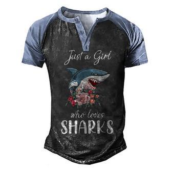 Just A Girl Who Loves Sharks 8 Men's Henley Shirt Raglan Sleeve 3D Print T-shirt - Thegiftio UK