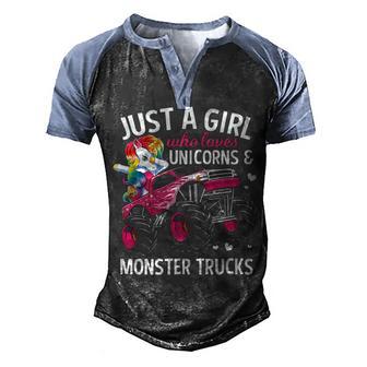 Just A Girl Who Loves Unicorns And Monster Trucks Girls Kids Men's Henley Shirt Raglan Sleeve 3D Print T-shirt - Thegiftio UK