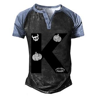 K Name Character Skull With Horns Pumpkin Halloween Quote Graphic Design Printed Casual Daily Basic Men's Henley Shirt Raglan Sleeve 3D Print T-shirt - Thegiftio UK