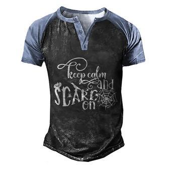 Keep Calm And Scare On Funny Halloween Quote Graphic Design Printed Casual Daily Basic Men's Henley Shirt Raglan Sleeve 3D Print T-shirt - Thegiftio UK